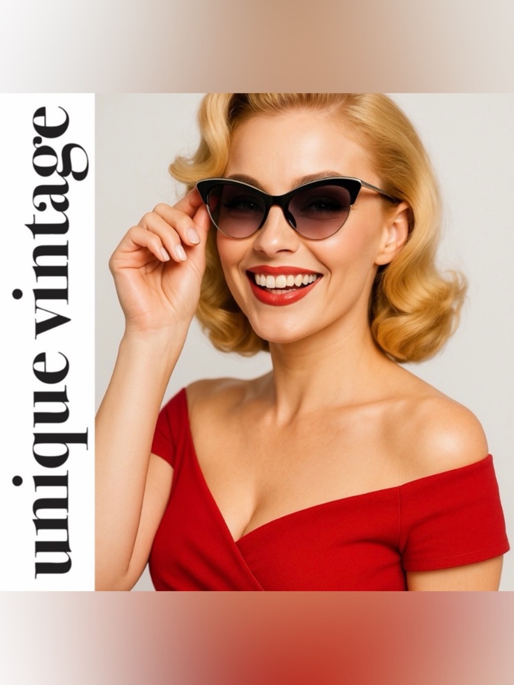 Unique Vintage 1950s Black & Silver Half Rimmed Cat Eye Retro Sunglasses, NEW!